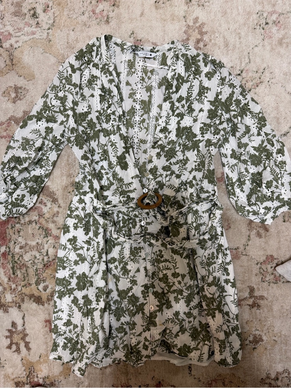 Zara White Trench Coat with Olive Green Floral Print